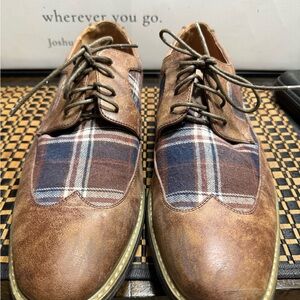Classic Brown Plaid Men's Derby Shoes SZ 13- Box 14